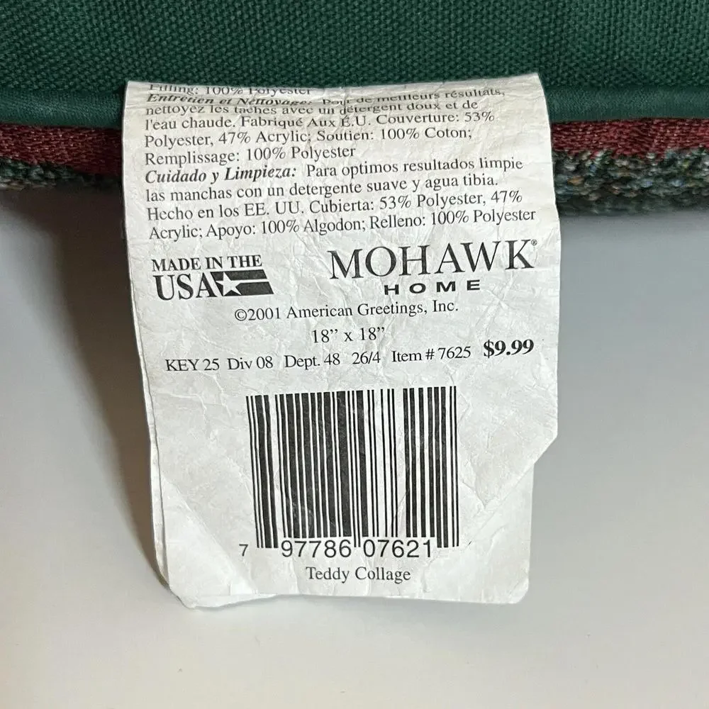 Lot Of 2 VTG Christmas Throw Pillows Santa Teddy Bears American Weavers Mohawk